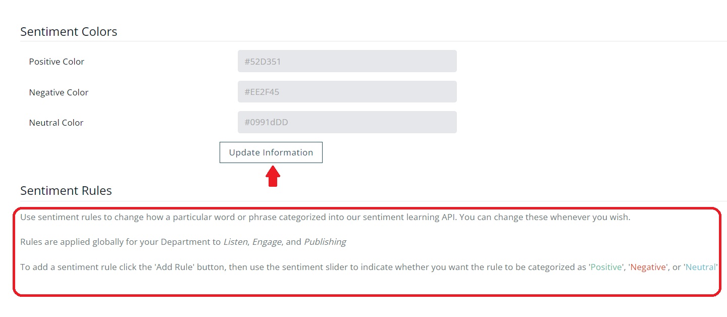 How do I change the sentiment colors via the Engage module and the ...