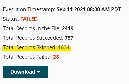 Why are records skipped when uploading them to Rep Connect?