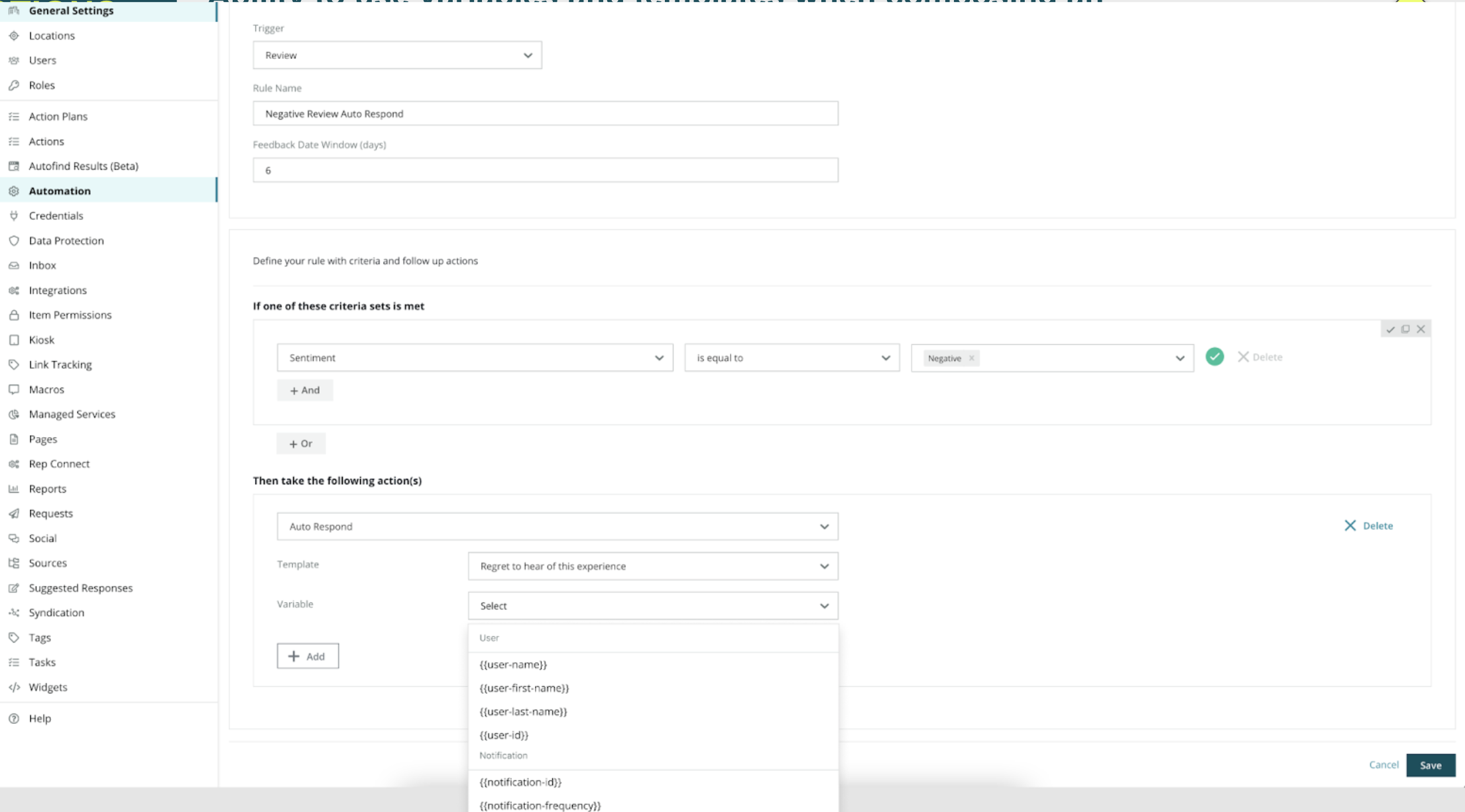 Variables and Templates when composing an automated acknowledgement email